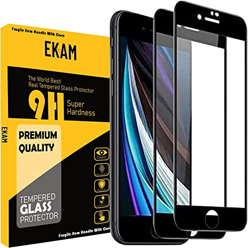Mobile Stuff [2 Pack] Screen Protector Compatible for iPhone SE 2022 / iPhone SE 2020, Full Coverage Tempered Glass Film [Edge to Edge Protection] [3D Curved ][Crystal Clear][Bubble Free], Black