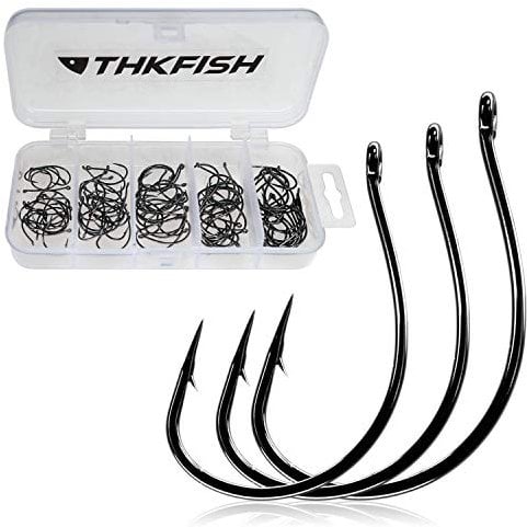 THKFISH 50PCS Angelhaken Angelzubehör Offset Haken Set Angelzubehör Set Wurmhaken Wallerangeln Dropshot Haken #3#2#1 1/0 2/0