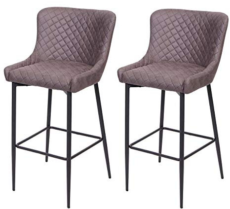 Mendler 2er-Set Barhocker HWC-H79, Barstuhl Tresenhocker, Vintage Metall Fußablage - Stoff/Textil dunkelgrau