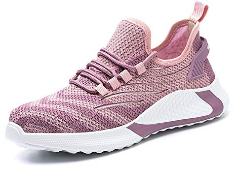 Scarpe Antinfortunistiche Uomo Leggere Scarpe da Lavoro Traspiranti Donna Antiscivolo Scarpe da Cantiere con Punta in Acciaio, Rosa, EU 38