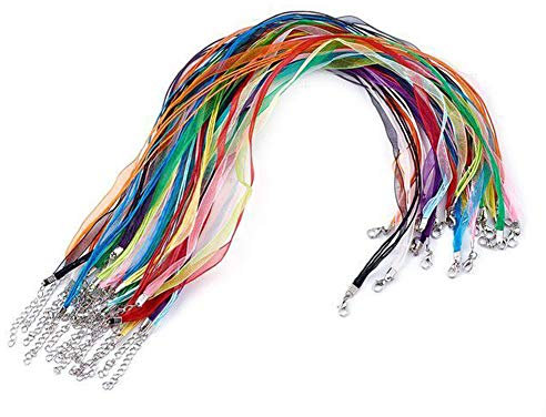 RAYLINEDO 10 Pieces Colorful Ribbon Waxen Organza Cord Adjustable Necklace with Lobster Clasp for DIY Jewelry Making