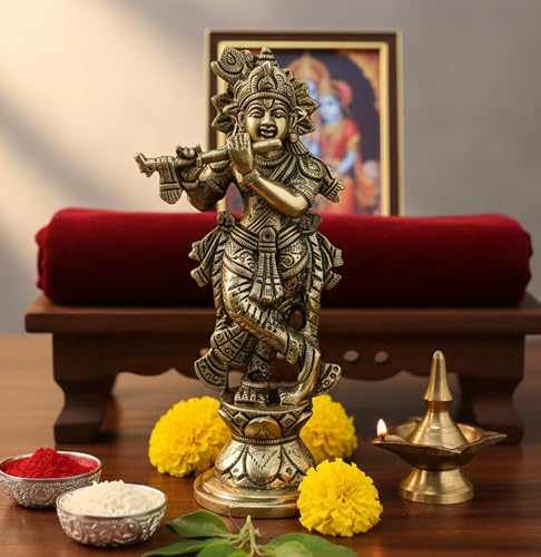 eSplanade Krishna Kishan Makhan Chor Thakurji Murti Idol Statue aus Messing, 17,8 cm | Pooja Idols | Heimdekoration