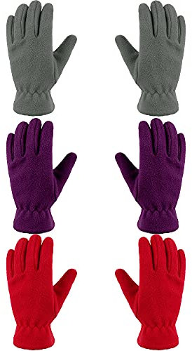 Geyoga 3 Paar Kinder Vlies Handschuhe Vollfinger Fäustlinge für Jungen Mädchen 4-7 Jahre, Radfahren, Wasserdicht, Klassisch, Einfarbig