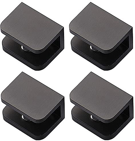 LukLoy Lot de 4 pinces à verre sans perçage pour étagère (pour verre de 10 à 12 mm, noir)