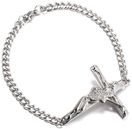 Johnny Hallyday Bracelet Femme Homme Argent Acier Inoxydable Avec Signature Gourmette Croix Guitare, Vendue à ses Concerts (19, sign+date)