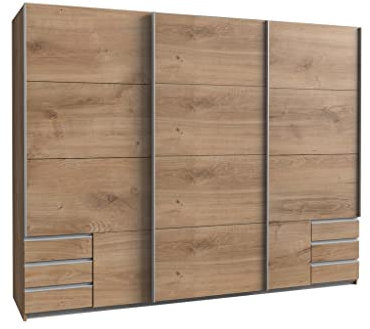 Froschkönig24 Seattle Schwebetürenschrank Schiebetürenschrank groß Plankeneiche, Passepartout (Rahmen):ohne Passepartout