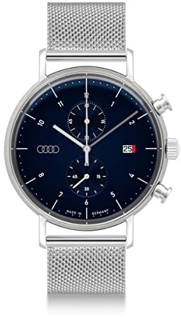 Audi collection Chronograph Uhr Armbanduhr Ringe Logo Herren, Silber/blau 3102200300