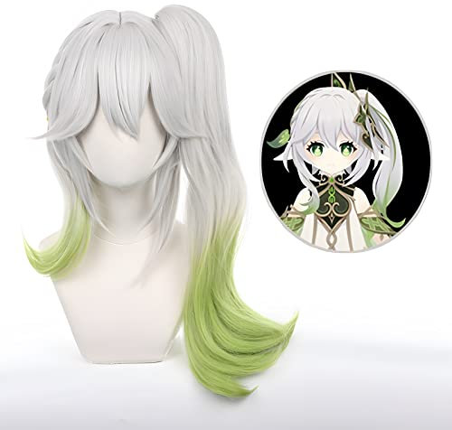 Anime Cosplay Perücke, Genshin Impact Perücke, mit zwei Perückenkappen, für Halloween, Party & etc. (Nahida Cosplay)