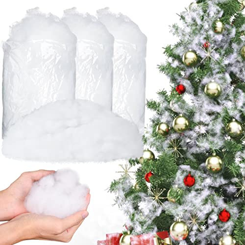 Herefun Weihnachten Kunstschnee Dekor, 3 Stück Künstliche Schneedecke, Flauschig Schnee Faser Gefälscht Indoor, Schnee Faser Flauschige, Einfache Weihnachten Deko für Weihnachtsbaum