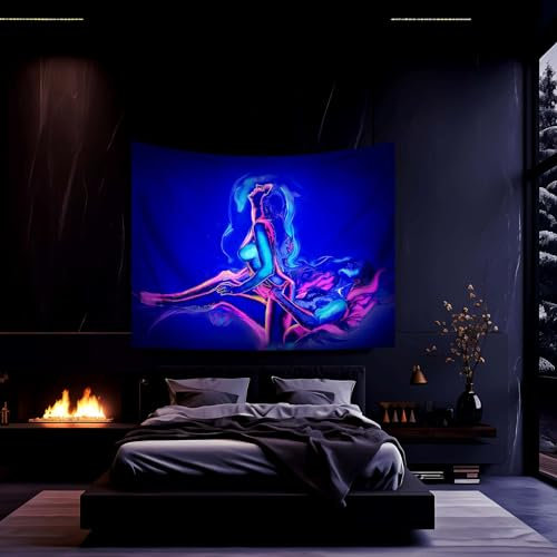 QGHOT Blacklight Sexy Wandteppich, Schwarzlicht-Poster für Erwachsene, Liebhaber, Trippy Wandteppiche, Paar, leuchtet im Dunkeln, Wandteppich für Schlafzimmer, Wohnheim, Sex, nackte Mädchen, Party,