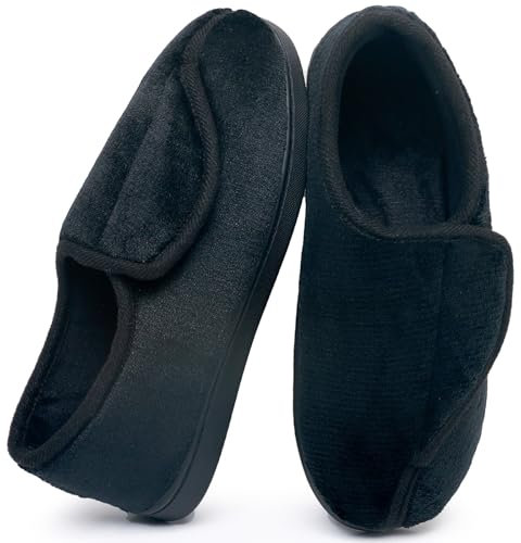 Git-up Ladies Diabetic Slippers Arthritis Edema Memory Foam Adjustable Closed Toe Swollen Feet Slippers Comfortable House Indoor Outdoor Shoes with Rubber Sole Black UK-6