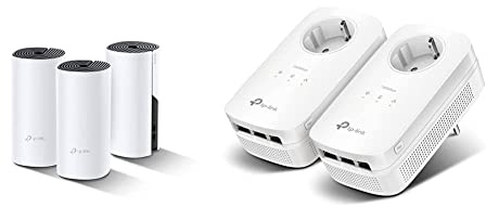 TP-Link Deco P9 Powerline WLAN Mesh Set (Dualband 1200Mbit/s + HomePlug 1000Mbit/s, Reichweite bis zu 560m², Qualcomm Core, 6xGigabit-Ports) weiß & Powerline Adapter Set TL-PA8030P KIT weiß