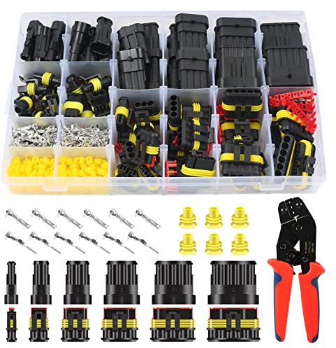 Easyhomie 708 Stück Wasserdichte KFZ Kabel Steckverbinder, 1/2/3/4/5/6 Polig Stecker, Schnellverbinder + 1 Stück Crimpzange für Automobile, Motorräder und Andere Fahrzeuge