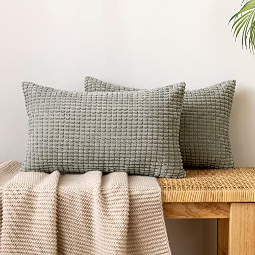 EMEMA Kordsamt Kissenbezug Granulat Dekorative Sofakissen Dekokissen Kissenbezüge Couchkissen Kissenhülle Weich Kissen Bezug Zierkissen für Sofa Couch Wohnzimmer 2er Set 30x50 cm Hellgrau