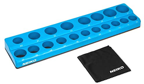 NEIKO 03975A Magnetic Socket Holder, 1/2” Drive, 10mm-27mm, Shallow & Deep Sockets Tray, Metric Socket Set Organizer, Socket Organizers for Toolboxes Trays, Scratch Free Mounting, High Visibility