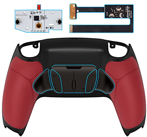 eXtremeRate RISE4 Remap Kit Programmable pour ps5 Manette BDM-010&020, Coque Arrière Redessinée avec 4 Palette Métal pour ps5 Manette, Palette Métallique, Fond Noir et Rouge