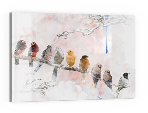 DEQORI Glas-Magnettafel | 90x60 cm groß | Motiv Vögel auf einem Ast | Memo-Board aus Glas | Magnetboard inkl. Magnete, Stift & Tuch für Küche & Büro | Tafel magnetisch & beschreibbar