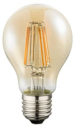 LED Retro Filament Leuchtmittel Vintage Leuchtmittel E27 Kugel Glühbirne, Amber Glas, 7 Watt 630 Lumen 2200 Kelvin warmweiß, DxH 6x10,6 cm