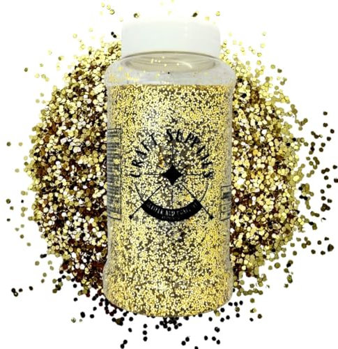 Palmsafe Large 500g Shaker Jar of Gold Glitter-Colourful Glitter for Resin or Crafts, Chunky Glitter, Nail Art, MAT1126