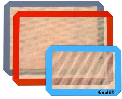 Goalfly Silicone Baking Mat Set, 2 Half Sheets (40 x 30 cm) and 1 Quarter Sheet (30 x 20 cm) Baking Mats, Nonstick Silicone Baking Sheets for Oven, Nonstick Baking Supplies, Set of 3