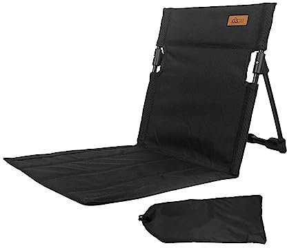 Folpus Strandstuhl mit Rückenstütze, Stadionstuhlsitz, Strandbodenstuhl, klappbarer Stuhl für den Garten, Schwarz