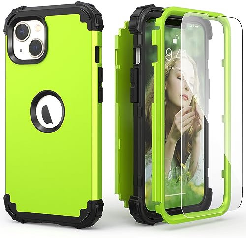 IDweel Schutzhülle für iPhone 13 mit Displayschutzfolie (gehärtetes Glas), Hybrid, 3-in-1, stoßfest, strapazierfähig, harte PC-Abdeckung, weiches Silikon, robust, langlebig, Rundumabdeckung,