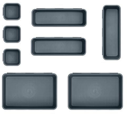 Mutsitaz 8 Pcs Interlocking Drawer Organiser Plastic Storage Trays Dividers for Makeup Bedroom Kitchen Office, Dark Grey