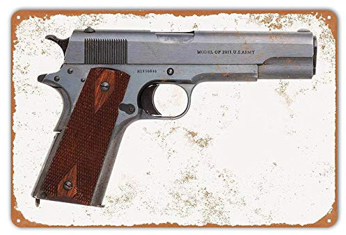 Man Cave Plaques Poster Cafe Metallschild Blechschilder Wanddekoration Vintage Style Gun Colt Modell 1911 Pistole 20,3 x 30,5 cm