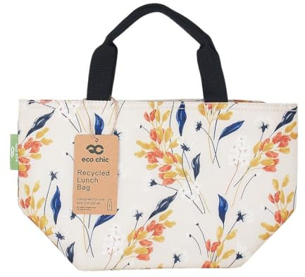 ECO CHIC Lightweight Foldable Insulated Lunch Bag Water Resistant Cooler Bag (Flowers Beige)