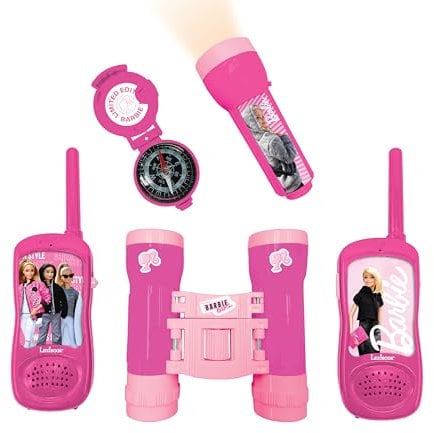 Lexibook, Barbie, Abenteurerset für Kinder, Walkie-Talkies 120m, Fernglas, Kompass, Taschenlampe, Pink, RPTW12BB