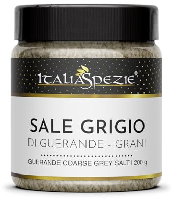 ITALIA SPEZIE - Sale grigio di Guerande in grani - Vasetto da 200g, Sale Celtico o Bretone, sale naturale 100% non raffinato.