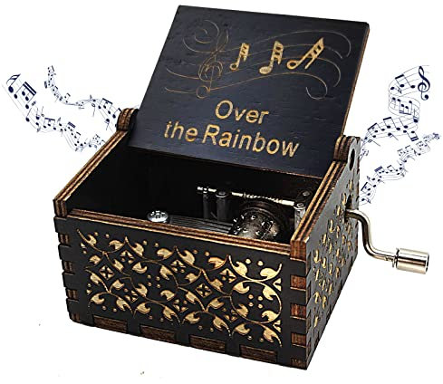 QENETY Over The Rainbow Spieluhr, Holz Spieluhr Handkurbel Mini Klassische Vintage Spieluhr Geburtstag/Weihnachten/Valentinstag/Anivesarary Geschenk Spieluhr für Freunde, Familie (Schwarz)