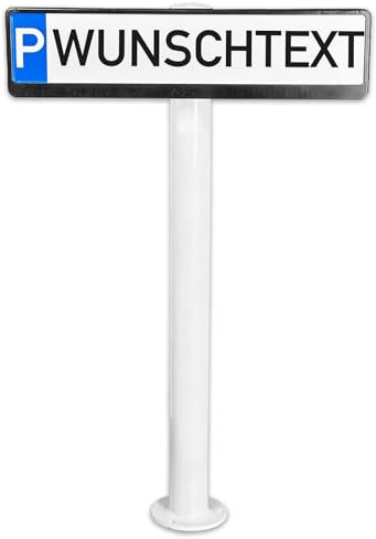 UvV Parkplatzschild + Halterung + Standpfosten/Absperrpfosten + individueller Text (Schild + Pfosten zum Anschrauben)