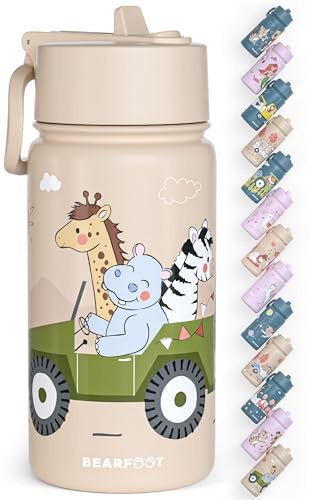 Edelstahl Trinkflasche Kinder 400ml (Beige - Safari)