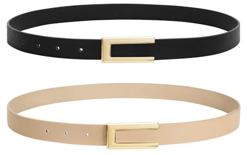 WHIPPY 2er-Pack Ledergürtel Damen Leder gürtel Damengürtel für Jeans Kleider Mäntel mit goldener Schnalle,schwarz/khaki 130cm