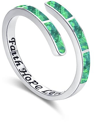 Glaube Liebe Hoffnung Ring 925 Sterling Silber Grün Opal Ring Verstellbare Ringe Opal Schmuck für Frauen Mädchen Geburtstag