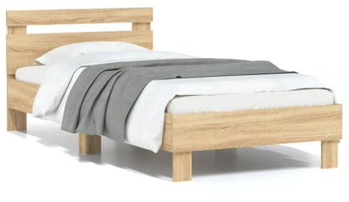 vidaXL Cadre de Lit Tête de Lit et Lumières LED, Lit Simple avec Sommier à Lattes, Lit Adulte, Meuble de Chambre, Moderne, Chêne Sonoma 75x190 cm