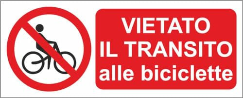 M-ITALY CARTELLO SEGNALETICO UNI - Vietato il transito alle biciclette - Adesivo Extra Resistente, Pannello in Forex, Pannello In Alluminio (60x25, Alluminio)