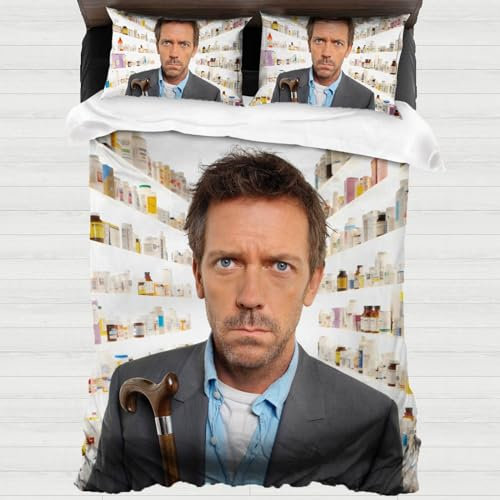 XYOK House Bettwäsche Sets Fanartikel,3D Drucken Dr. House Bettbezug Mit Reißverschluss Ganzjährig Anwendbar Doctor Theme Kissenbezug (Doctor8, Single 135x200)