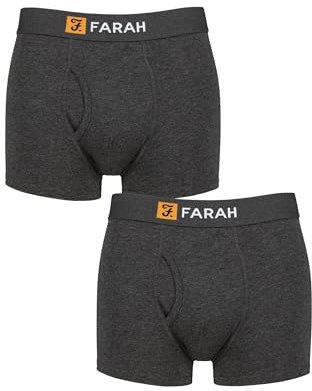 Farah Mens Classic Keyhole Trunks - Plain and Striped Designs, Soft Cotton in a Multipack Pack of 2 Sizes S,M,L,XL,XXL Charcoal/Charcoal S