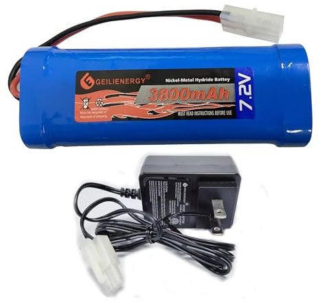 XUNTU 7.2V 3800mAh NIMH Battery (1 Pack) for RC Cars, 6-Cell NiMH Flat Rechargeable Battery Pack w/Standard Tamiya Connector + 7.2V Smart Charger(1 PCS)