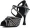 Syrads Donne Strass Scarpe da Ballo Sala Latino Salsa Danza Tacchi Scarpe Peep Toe Cross Strap Scarpe Donna,Nero 9cm Heel,38 EU
