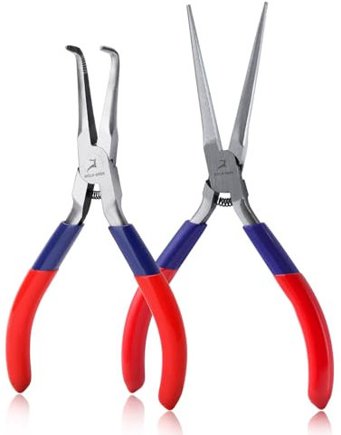GOLD DEER 2PCS Set di pinze a becchi d'ago Mini pinze a becchi lunghi e pinze a becchi d'ago piegate Pinze per gioielli, pinze a becchi d'ago extra lunghe per avvolgere i fili.