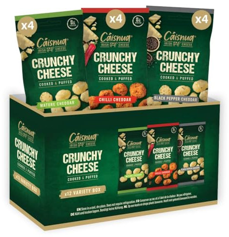 Caisnua - Pépites de fromage soufflé - Variété 12 sachets de 20g - Collations céto - Parfait à l'Apéro - Riche en Protéines