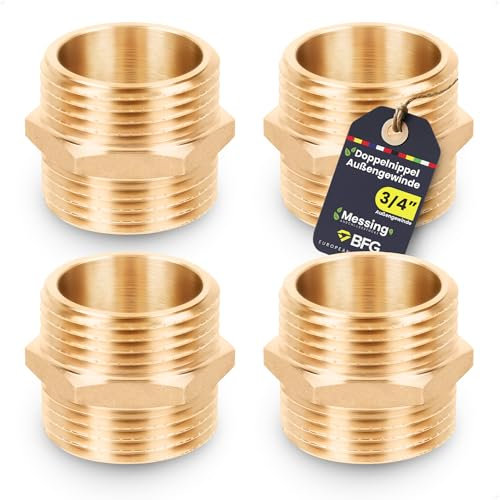 BFG Doppelnippel 3/4 Zoll (Ø 25mm) AG/AG - 4 Stück Doppelnippel aus Messing mit 3/4 Außengewinde fur Trinkwasser