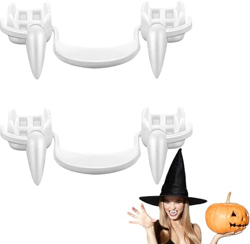 IHLOOTD 2 Paires Dent de Vampire Rétractable Halloween Faux Dentier Crocs de Vampire Réutilisables Accessoires de Halloween d'horreur de Costume Cosplay de Fête pour Enfant Adulte (A)