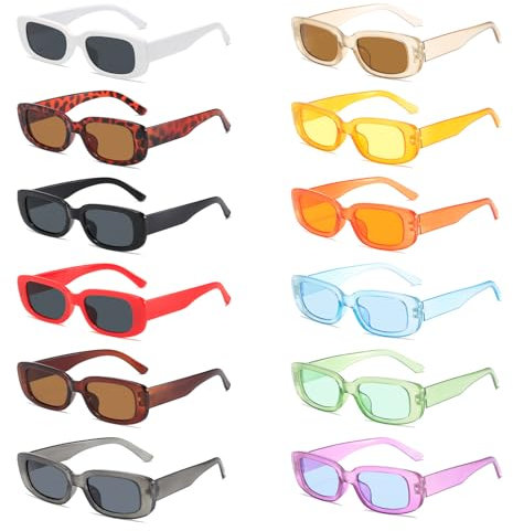LoNinLoAn 12 Pcs Retro Rectangle Sunglasses, Women Vintage Square Sunglasses, 90s Trendy Sunglasses Set, Fashion Square Glasses Y2k Party Sunglasses for Women Men