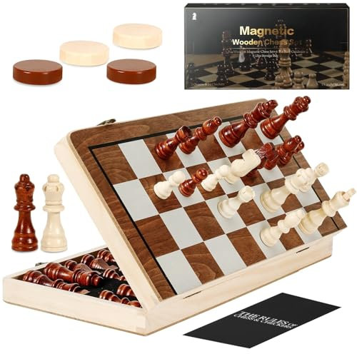 Havnidy Juego de ajedrez Plegable de Madera de 38 cm,Juego de ajedrez y Damas 2 en 1, Juegos educativos, Juguetes y Regalos, Tablero de Ajedrez para niños y Adultos,2 Reinas Extra