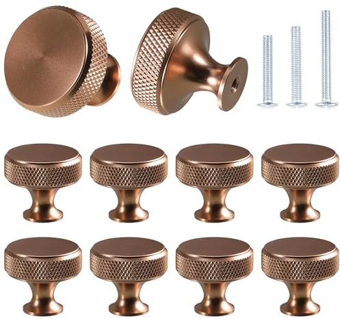 Sdhiiolp 10 Pcs Cabinet Knobs - Matte Champagne Bronze Gold Metal Round Knurled Wardrobe Door Kitchen Hardware Cupboard Handles With Screws for Drawer Dresser and Wardrobe