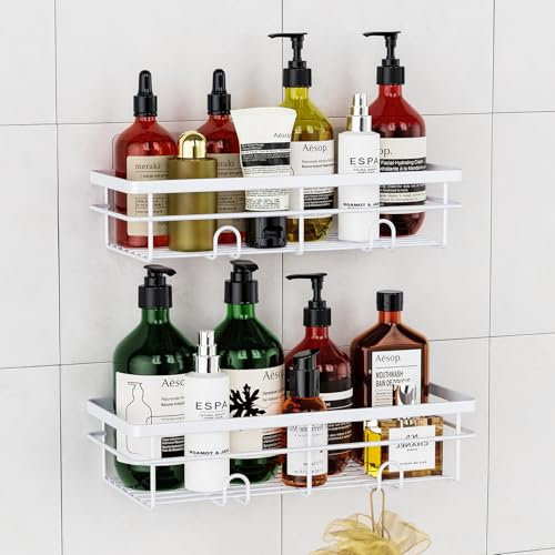 Uamector Duschablage ohne Bohren - Duschregal - Rostfrei Badezimmer Regal - Badregal Shampoo Halterung für Dusche (Weiß, 2 Stück)